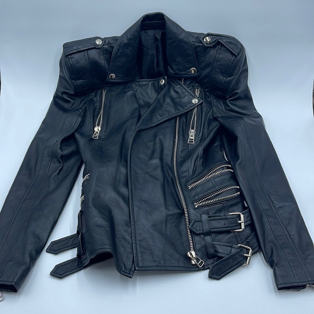 Balmain Motorcycle Black Leather Jacket